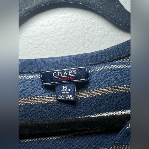 Chaps Blue and White Striped Linen Blend Short Sleeve T-Shirt - Picture 3 of 3